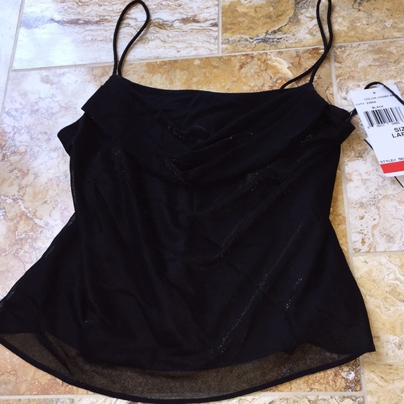 Onyx black lined metallic mesh Spaghetti straps - Picture 1 of 8